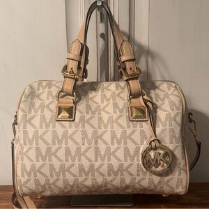 Michael Kors Beige and Brown Logo Satchel